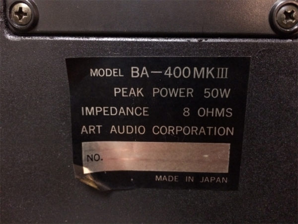 Art Audio BA-400MkIIIの画像・背面のタグ
